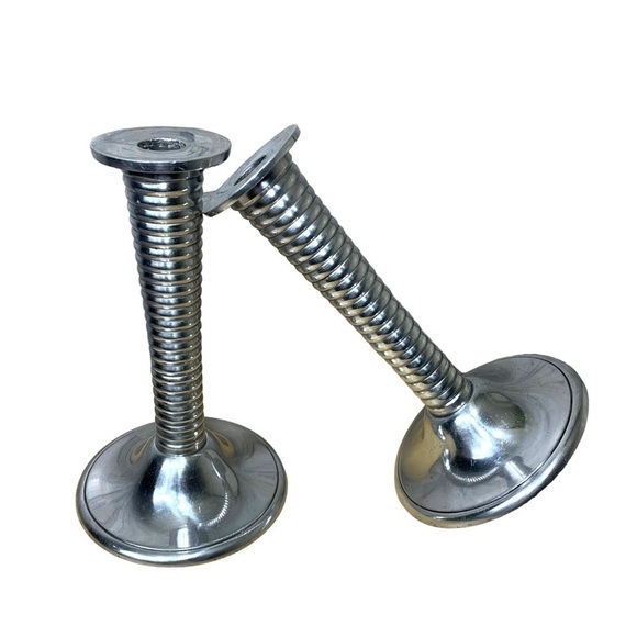 vintage Chrome Art Deco Inspired Tall Candlestick Holder Set Swirled Leg Stand - Picture 2 of 11